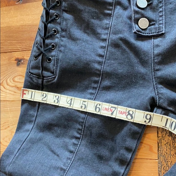 asymmetrical black button fly cropped lace up jeans - Picture 15 of 16